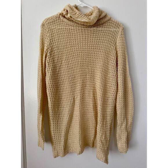 Women's Khaki Waffle Knit Cowl Neck Cover Up Sweater Size Large - Picture 6 of 9